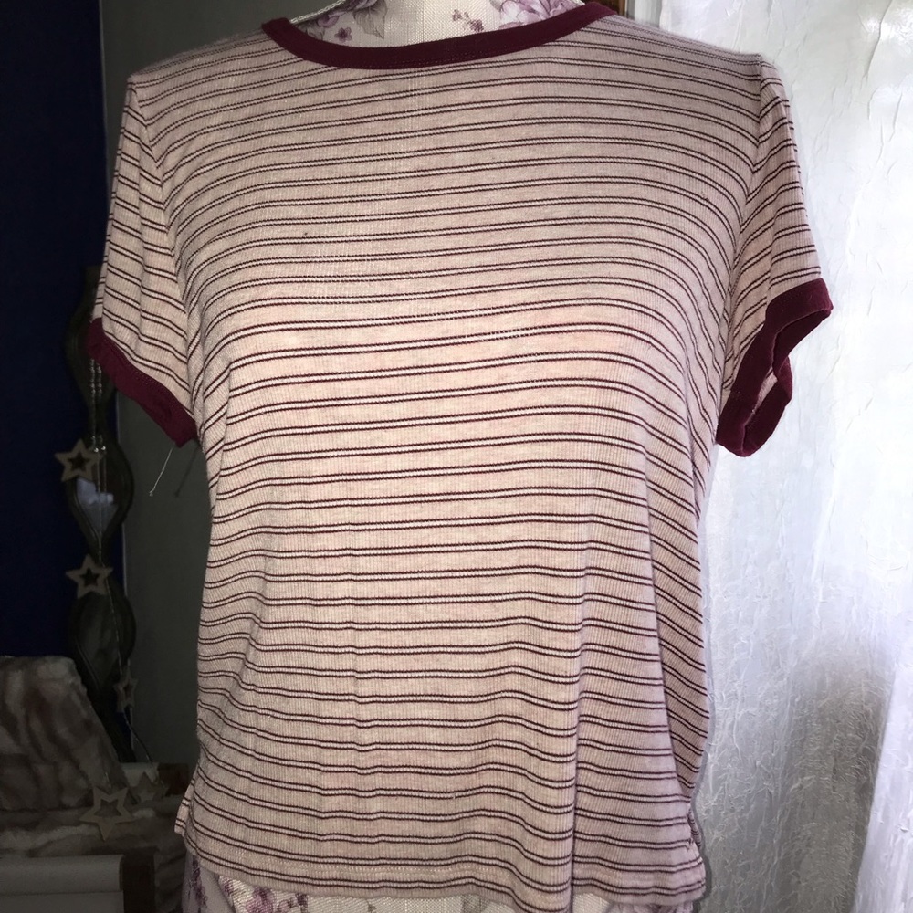 Maroon and light red striped shirt